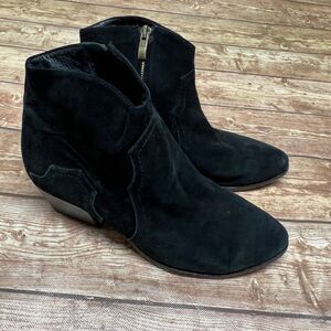 Plomo Boots Womens Eur 39 Ankle Bootie Black Suede Side Zip Low Heels Almond Toe